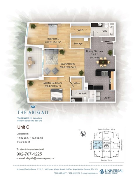 Floor plan for 2 beds, 2 baths, 1230 sqft